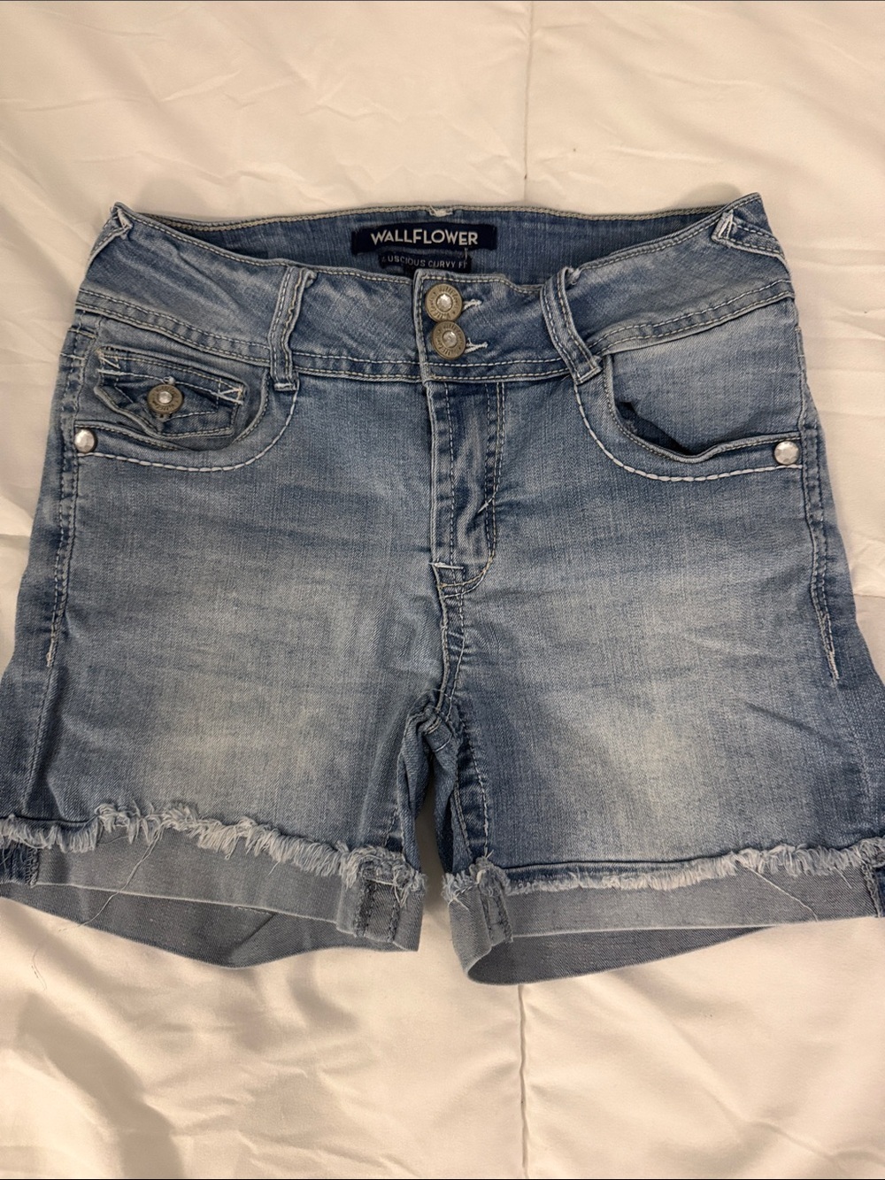 Wallflower Light Blue Distressed Denim Shorts
